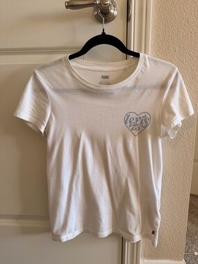 Levi's White T-Shirt with Light Blue Heart Logo